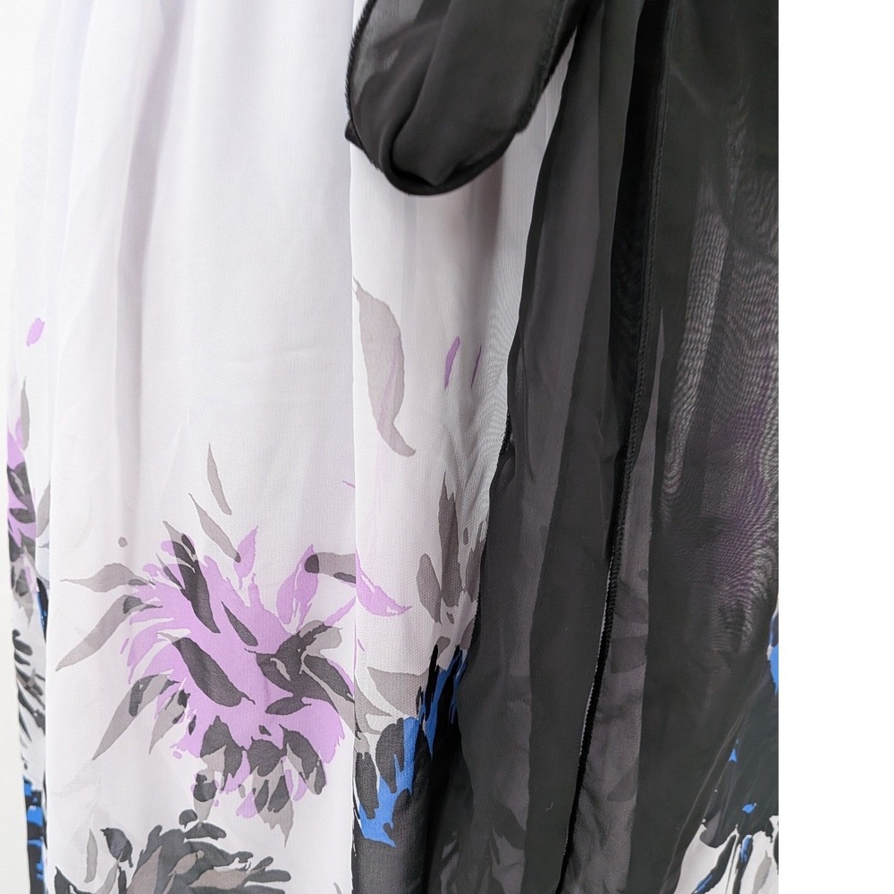Boho Whimsigoth Fairycore White Black Floral Sleeveless Floral 8 Midi Dress - Picture 8 of 12